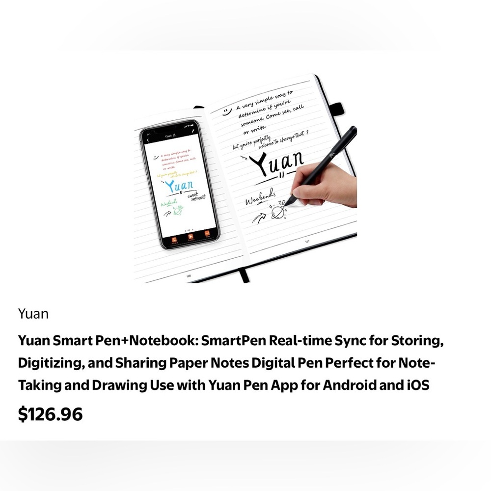 Yuan Smart Pen & Lined Notebook - Black Pen with White Pages